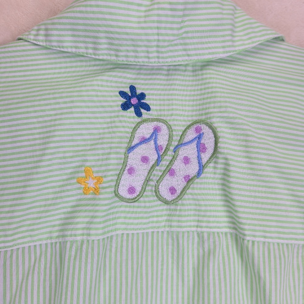 Breckenridge Woman Short Sleeve Button Shirt 1X‎ Cottagecore Stripes Embroidered - Picture 8 of 8